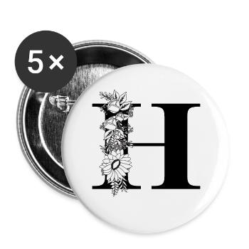 Buchstabe h Blumen schwarz und weiß - Buttons groß 56 mm (5er Pack) - Weiß - Vorne