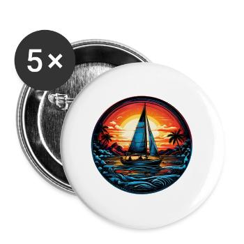 Sonnenuntergangs-Segelboot Neon - Buttons groß 56 mm (5er Pack) - Weiß - Vorne