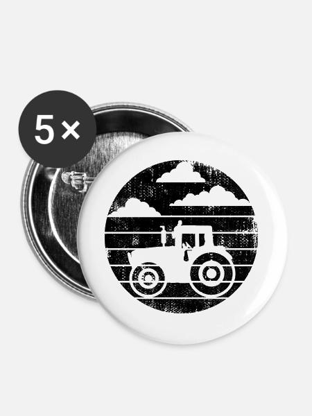 Traktor Skizze - Buttons groß 56 mm (5er Pack) - Weiß