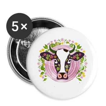 Cow with Flower Decoration Cow Shirt Gift Idea - Buttons large 2.2''/56 mm (5-pack) - white - Front