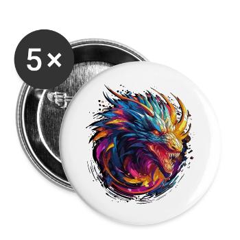 Abstract Dragon - Geometric Dragon Design - Buttons large 2.2''/56 mm (5-pack) - white - Front