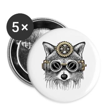 Raton laveur steampunk - Lot de 5 grands badges (56 mm) - blanc - Devant
