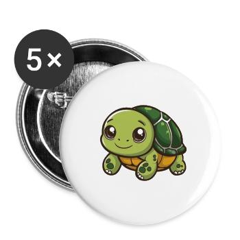 Tortue mignonne avec de grands yeux - Lot de 5 grands badges (56 mm) - blanc - Devant