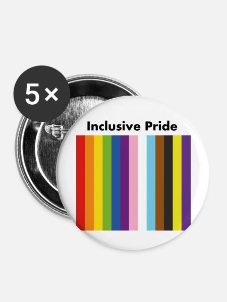 Inclusive Progress Pride Flaggenstreifen - Buttons groß 56 mm (5er Pack) - Weiß