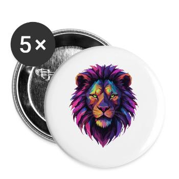 Lion Lion Head Geometric Geometry Colorful Gift - Buttons large 2.2''/56 mm (5-pack) - white - Front