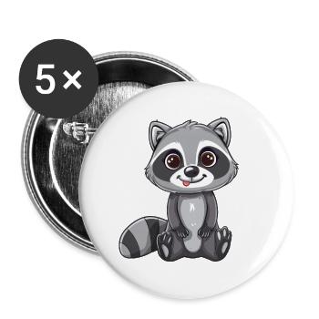 Cute raccoon with big eyes - Buttons large 2.2''/56 mm (5-pack) - white - Front