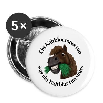 Pummelpony Nimmersatt Kaltblut - Buttons groß 56 mm (5er Pack) - Weiß - Vorne