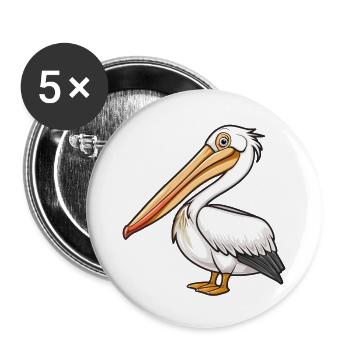 Stolzer Pelikan In Eleganter Pose - Buttons groß 56 mm (5er Pack) - Weiß - Vorne