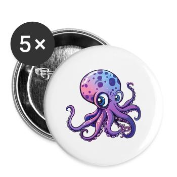 Pieuvre violette mignonne avec de grands yeux - Lot de 5 grands badges (56 mm) - blanc - Devant