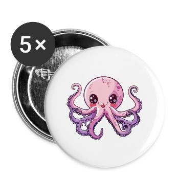 Niedlicher Rosa Oktopus Mit Großen Augen - Buttons groß 56 mm (5er Pack) - Weiß - Vorne