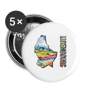 Carte à l’aquarelle du Luxembourg - Lot de 5 grands badges (56 mm) - blanc - Devant