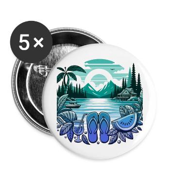 Été Lac Nature Flore Art Fleurs Mer Plage - Lot de 5 grands badges (56 mm) - blanc - Devant