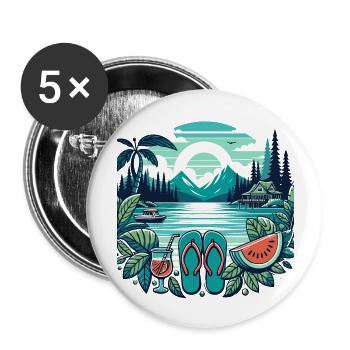 Sommer See Natur Flora Kunst Blumen Meer Strand - Buttons groß 56 mm (5er Pack) - Weiß - Vorne