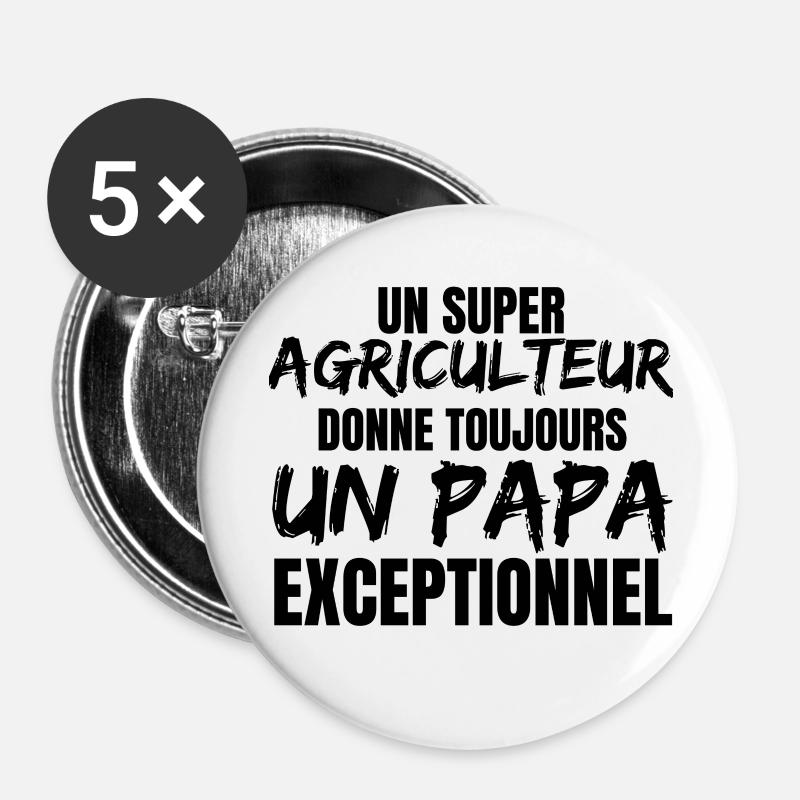 SUPER FARMER VATER - Buttons groß 56 mm (5er Pack) - Weiß