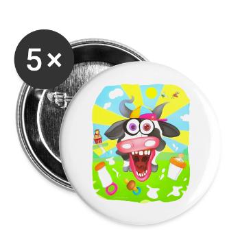 Crazy Cow: Spaßiges Design für Gute Laune - Buttons groß 56 mm (5er Pack) - Weiß - Vorne