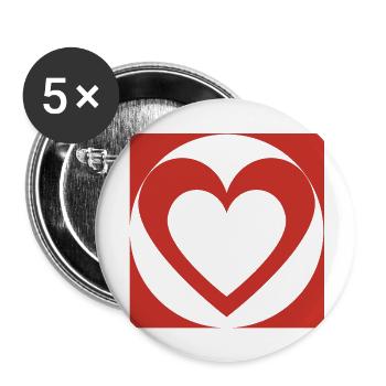 Rotes Herz - Buttons groß 56 mm (5er Pack) - Weiß - Vorne