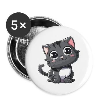 Chaton Gris Mignon Grands Yeux - Lot de 5 grands badges (56 mm) - blanc - Devant