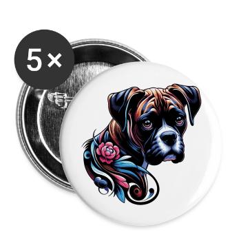 Boxer fleur - Lot de 5 grands badges (56 mm) - blanc - Devant