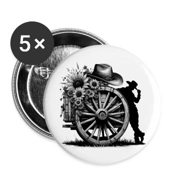 Cowboy Lustiger Cowboyhut Wild Western Rodeo Texas - Buttons groß 56 mm (5er Pack) - Weiß - Vorne