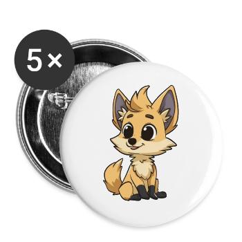 Renard mignon avec de grands yeux - Lot de 5 grands badges (56 mm) - blanc - Devant