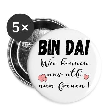 BIN DA - FREUDE IRONIE - Buttons groß 56 mm (5er Pack) - Weiß - Vorne