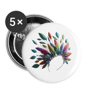 Colorful feathers. Vivid and detailed - Buttons large 2.2''/56 mm (5-pack) - white - Front