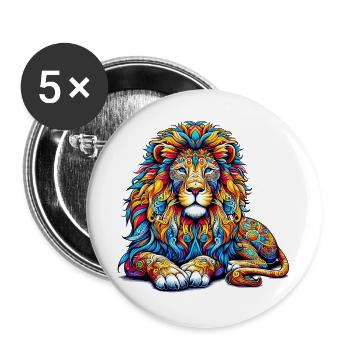 Löwe - Buttons groß 56 mm (5er Pack) - Weiß - Vorne