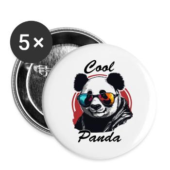 Panda / Tier / Zoo / Bambus / Wild / Kindlich - Buttons groß 56 mm (5er Pack) - Weiß - Vorne