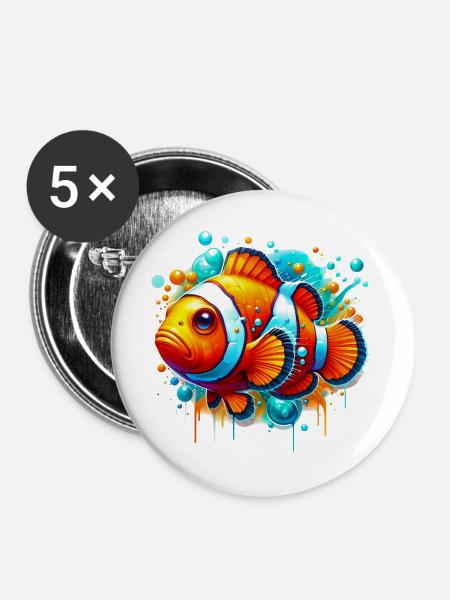 Clownfisch - Buttons groß 56 mm (5er Pack) - Weiß