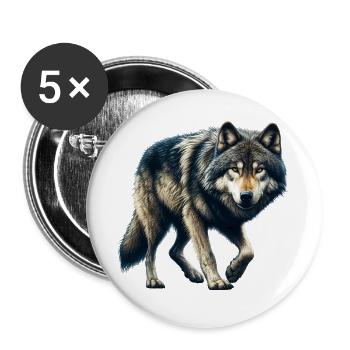 Loup - Lot de 5 grands badges (56 mm) - blanc - Devant