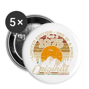 Made in 1975 Geburtstagsgeschenk 1975 Retro 1975 - Buttons groß 56 mm (5er Pack) - Weiß - Vorne