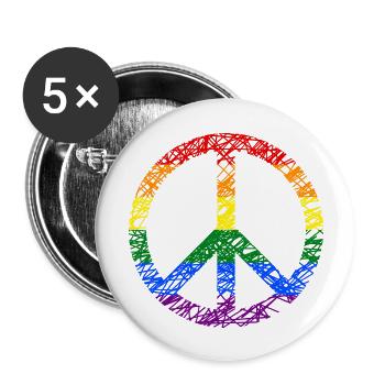 Peace Regenbogen Regenbogenfahne Frieden - Buttons groß 56 mm (5er Pack) - Weiß - Vorne