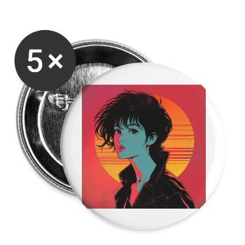 80er Jahre Anime Mädchen beruhigender hochwertiger Modedruck - Buttons groß 56 mm (5er Pack) - Weiß - Vorne