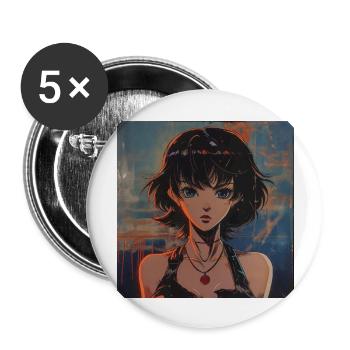 80s anime girl calming high quality fashion print - Buttons large 2.2''/56 mm (5-pack) - white - Front