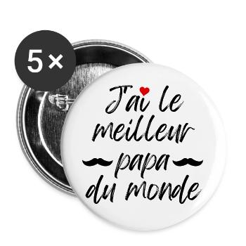 J ai le meilleur papa du monde - Lot de 5 grands badges (56 mm) - blanc - Devant