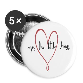 genieße die kleinen Dinge im Leben, Herz, Spruch - Buttons groß 56 mm (5er Pack) - Weiß - Vorne