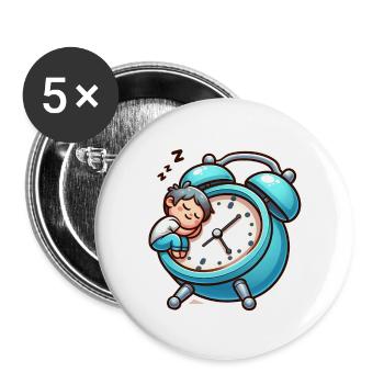 Wecker und Schlafen - Buttons groß 56 mm (5er Pack) - Weiß - Vorne