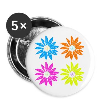 Blumen Pop Art vier Farben - Buttons groß 56 mm (5er Pack) - Weiß - Vorne