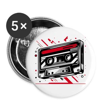 Music cassette in retro style 80s and 90s style - Buttons large 2.2''/56 mm (5-pack) - white - Front