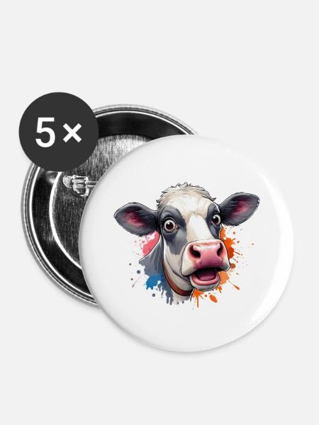 kuhkopf erschrocken - Buttons groß 56 mm (5er Pack) - Weiß