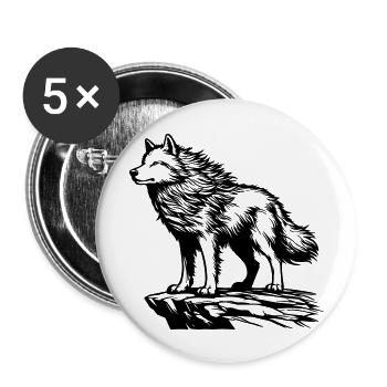 Loup - Lot de 5 grands badges (56 mm) - blanc - Devant