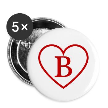 Buchstabe b rotes Herz - Buttons groß 56 mm (5er Pack) - Weiß - Vorne