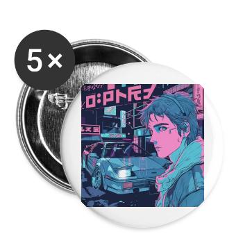 des années 80 anime fille calmant impression de mode de haute qualité - Lot de 5 grands badges (56 mm) - blanc - Devant