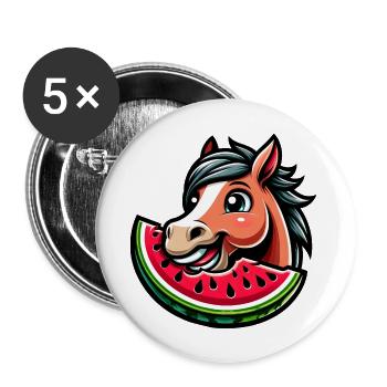 Cheval mignon avec des fruits d’été au melon - Lot de 5 grands badges (56 mm) - blanc - Devant