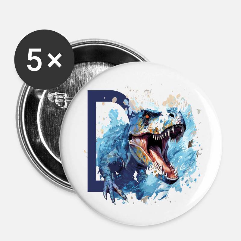 D - Dinosaur - Dinosaurier - Buttons large 2.2''/56 mm (5-pack) - white