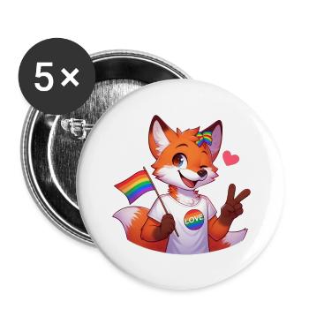 Fox Love Pride - Buttons large 2.2''/56 mm (5-pack) - white - Front