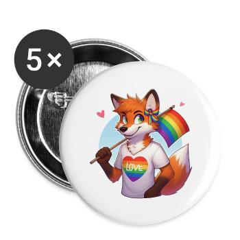 Pride Fox - Buttons large 2.2''/56 mm (5-pack) - white - Front