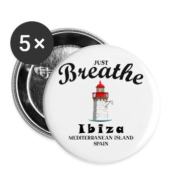 Phare d’Ibiza au port, respirez profondément, Espagne - Lot de 5 grands badges (56 mm) - blanc - Devant