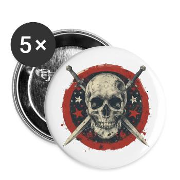 Totenkopf Schwerter Skull - Buttons groß 56 mm (5er Pack) - Weiß - Vorne