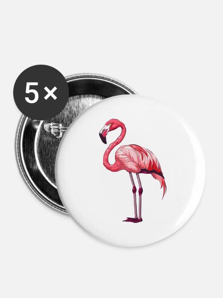 Eleganter Rosa Flamingo Stehend - Buttons groß 56 mm (5er Pack) - Weiß